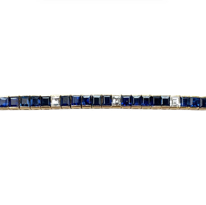 18ct Yellow Gold Sapphire & Diamond Tennis Bracelet (7")