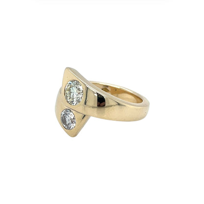18ct Yellow Gold Two Stone Diamond Crossover Ring (L)