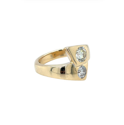 18ct Yellow Gold Two Stone Diamond Crossover Ring (L)