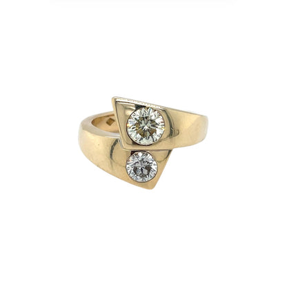 18ct Yellow Gold Two Stone Diamond Crossover Ring (L)