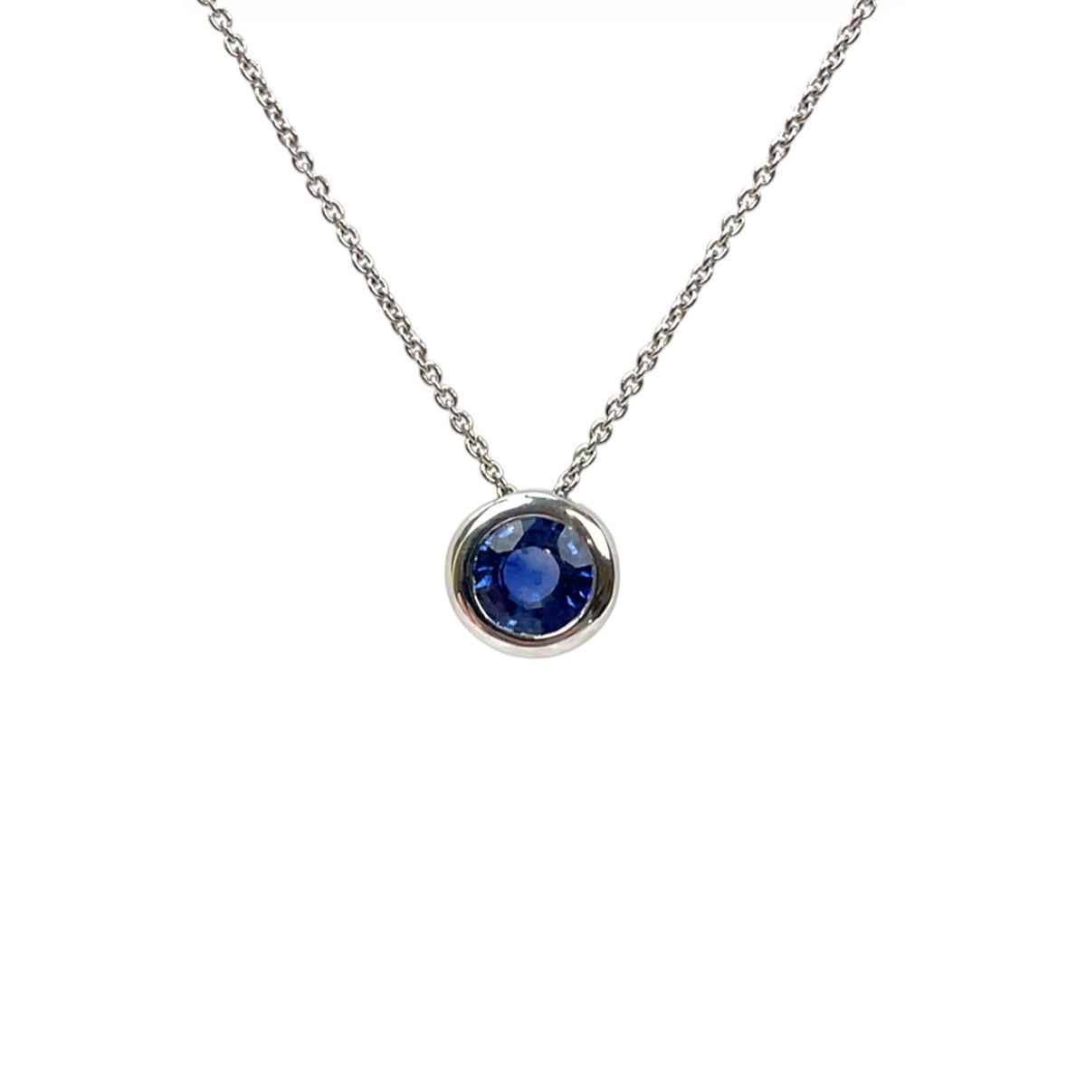 18ct White Gold Sapphire Rubover Martini Slider Pendant & Chain (17.5")