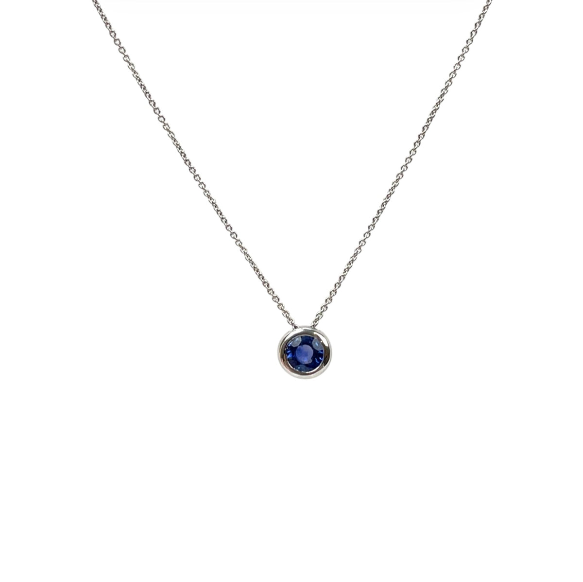 18ct White Gold Sapphire Rubover Martini Slider Pendant & Chain (17.5")