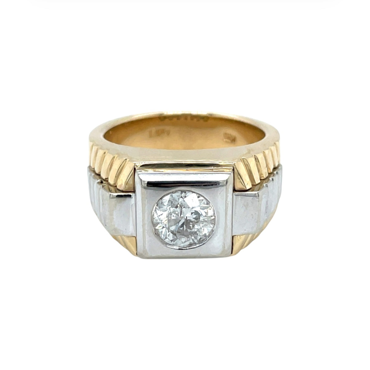 14ct Yellow & White Gold Diamond Rolex Style Ring (S)
