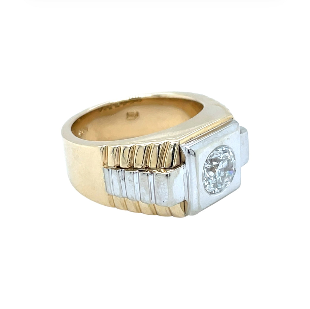 14ct Yellow & White Gold Diamond Rolex Style Ring (S)