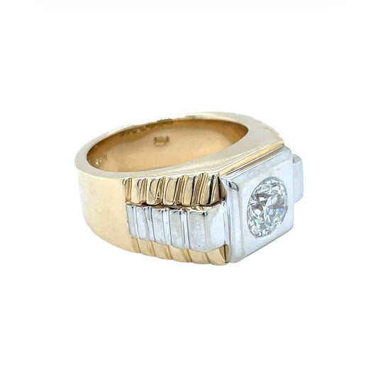 14ct Yellow & White Gold Diamond Rolex Style Ring (S)