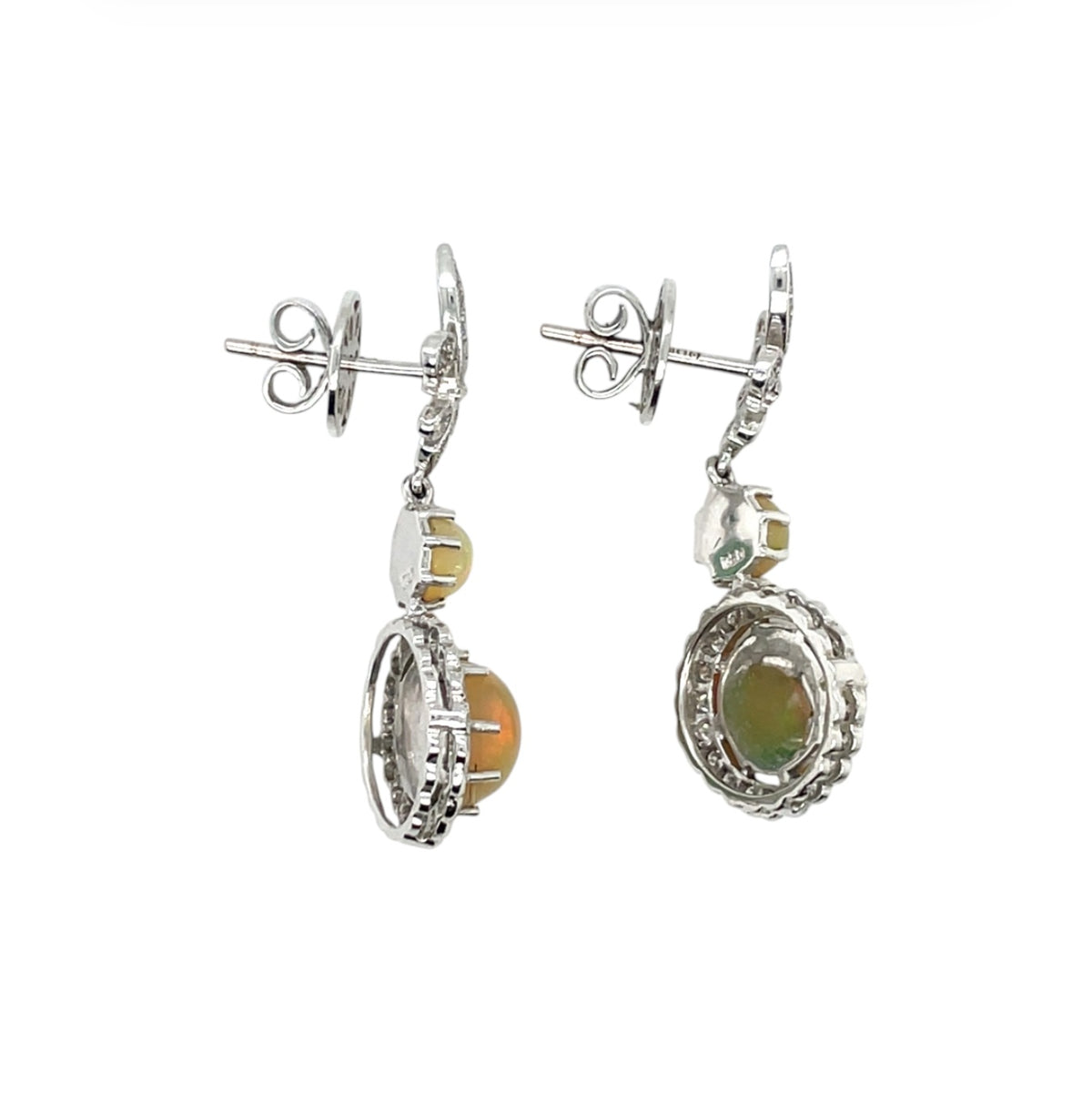 18ct White Gold Opal & Diamond Drop Earrings