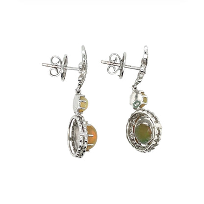 18ct White Gold Opal & Diamond Drop Earrings