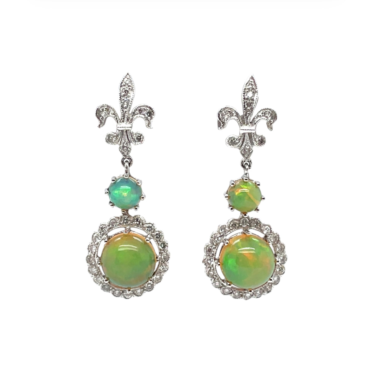 18ct White Gold Opal & Diamond Drop Earrings