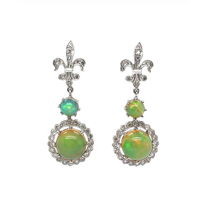 18ct White Gold Opal & Diamond Drop Earrings