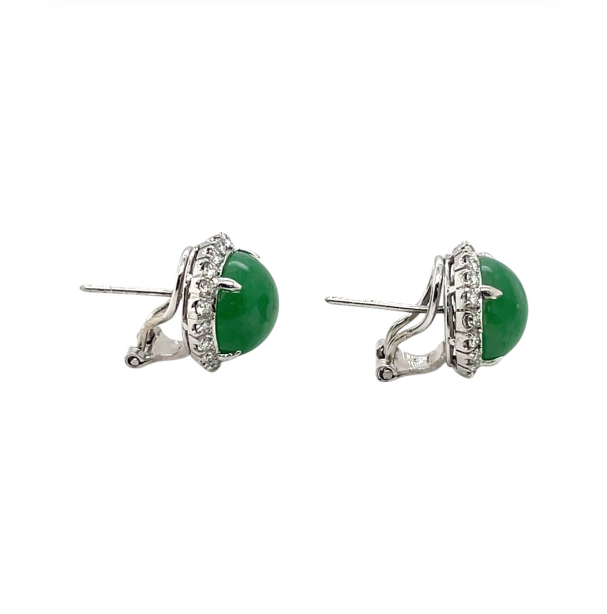 18ct White Gold Jade & Diamond Cluster Earrings