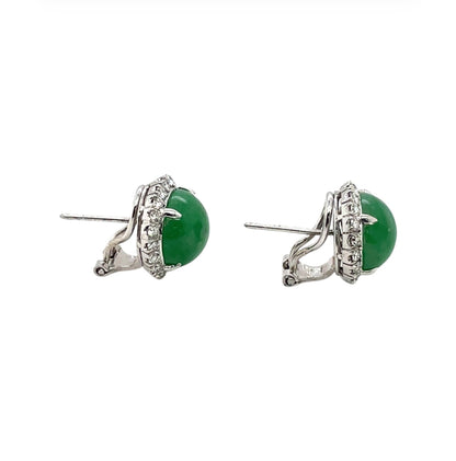 18ct White Gold Jade & Diamond Cluster Earrings