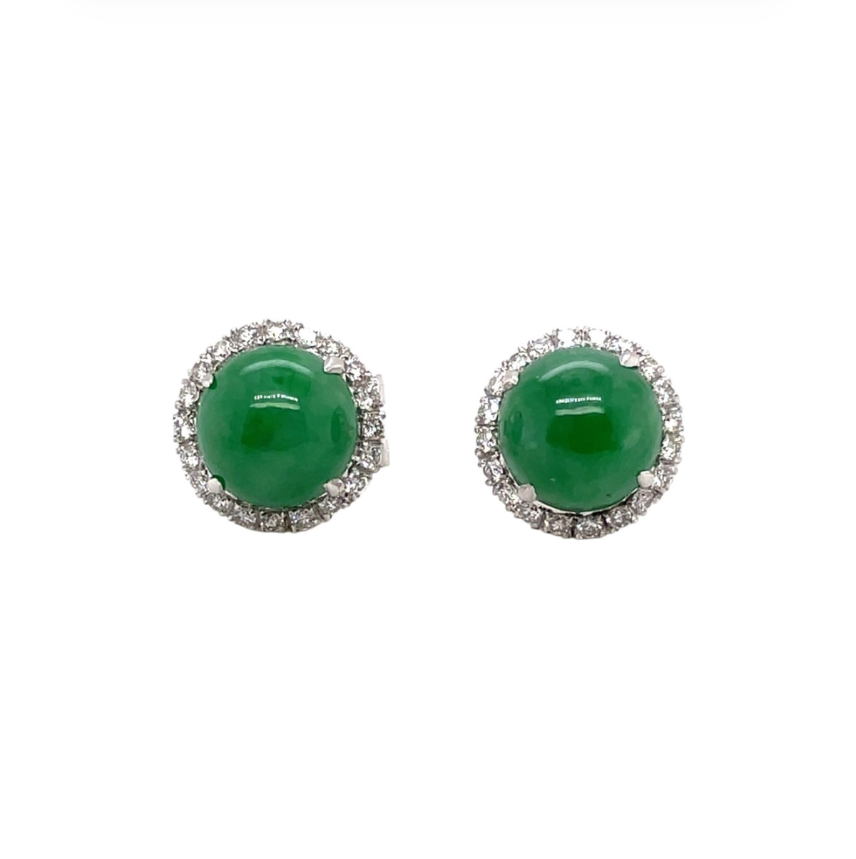 18ct White Gold Jade & Diamond Cluster Earrings