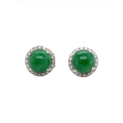 18ct White Gold Jade & Diamond Cluster Earrings