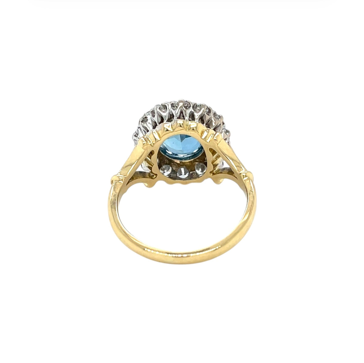 18ct Yellow & White Gold Aquamarine & Diamond Cluster Ring (L)