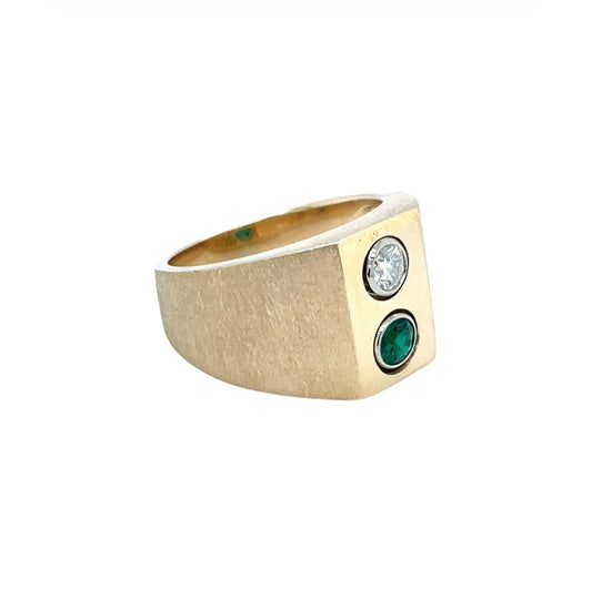 14ct Gold Emerald & Diamond Signet Ring (N)