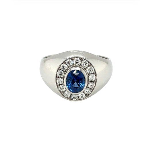 18ct White Gold Sapphire & Diamond Cluster Ring (S)