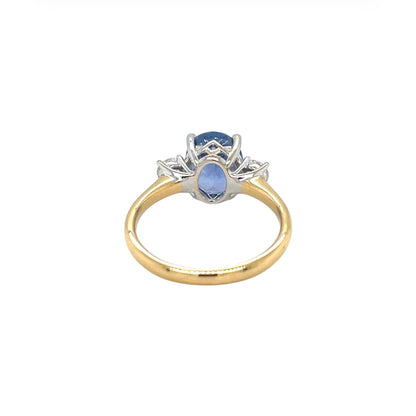 18ct Yellow Gold Ceylon Sapphire & Diamond Three Stone Ring (M)