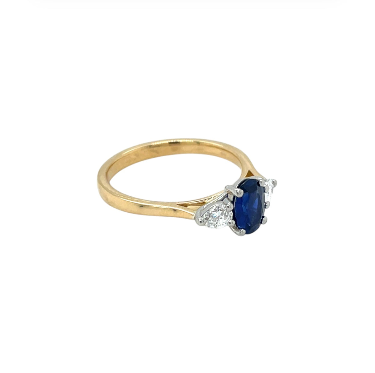 18ct Yellow Gold & Platinum Sapphire & Diamond Three Stone Ring (M1/2)
