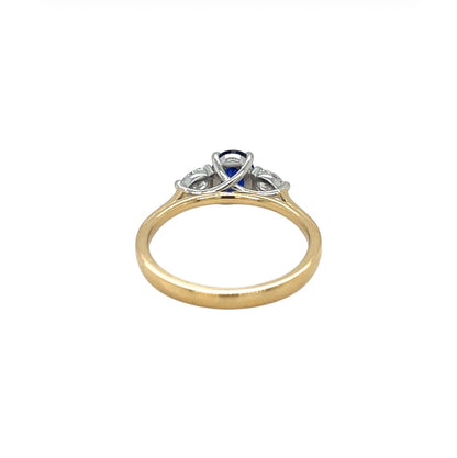 18ct Yellow Gold & Platinum Sapphire & Diamond Three Stone Ring (M1/2)