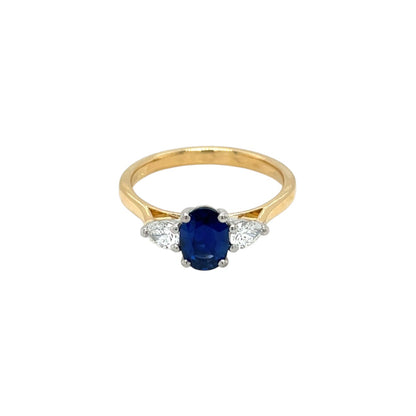 18ct Yellow Gold & Platinum Sapphire & Diamond Three Stone Ring (M1/2)