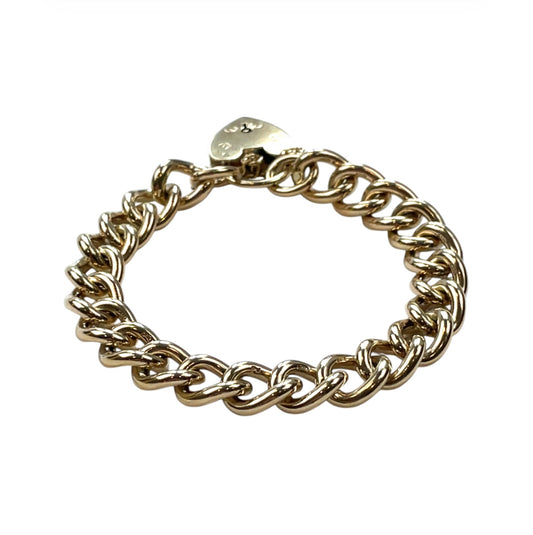 9ct Yellow Gold Curb Link Charm Bracelet With Heart Padlock (7”)
