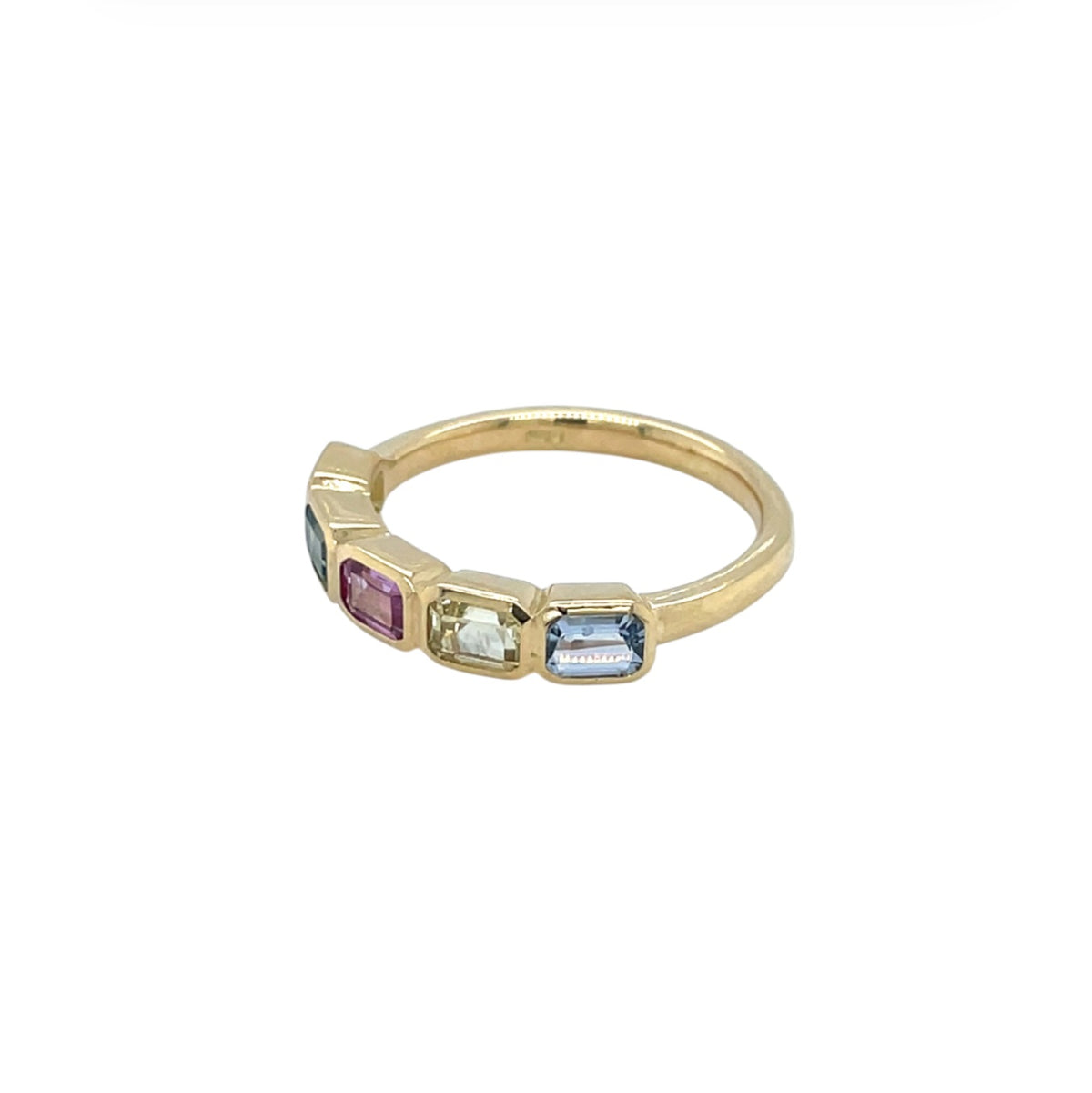18ct Yellow Gold Five Stone Multicoloured Sapphire Ring (M)