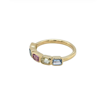 18ct Yellow Gold Five Stone Multicoloured Sapphire Ring (M)
