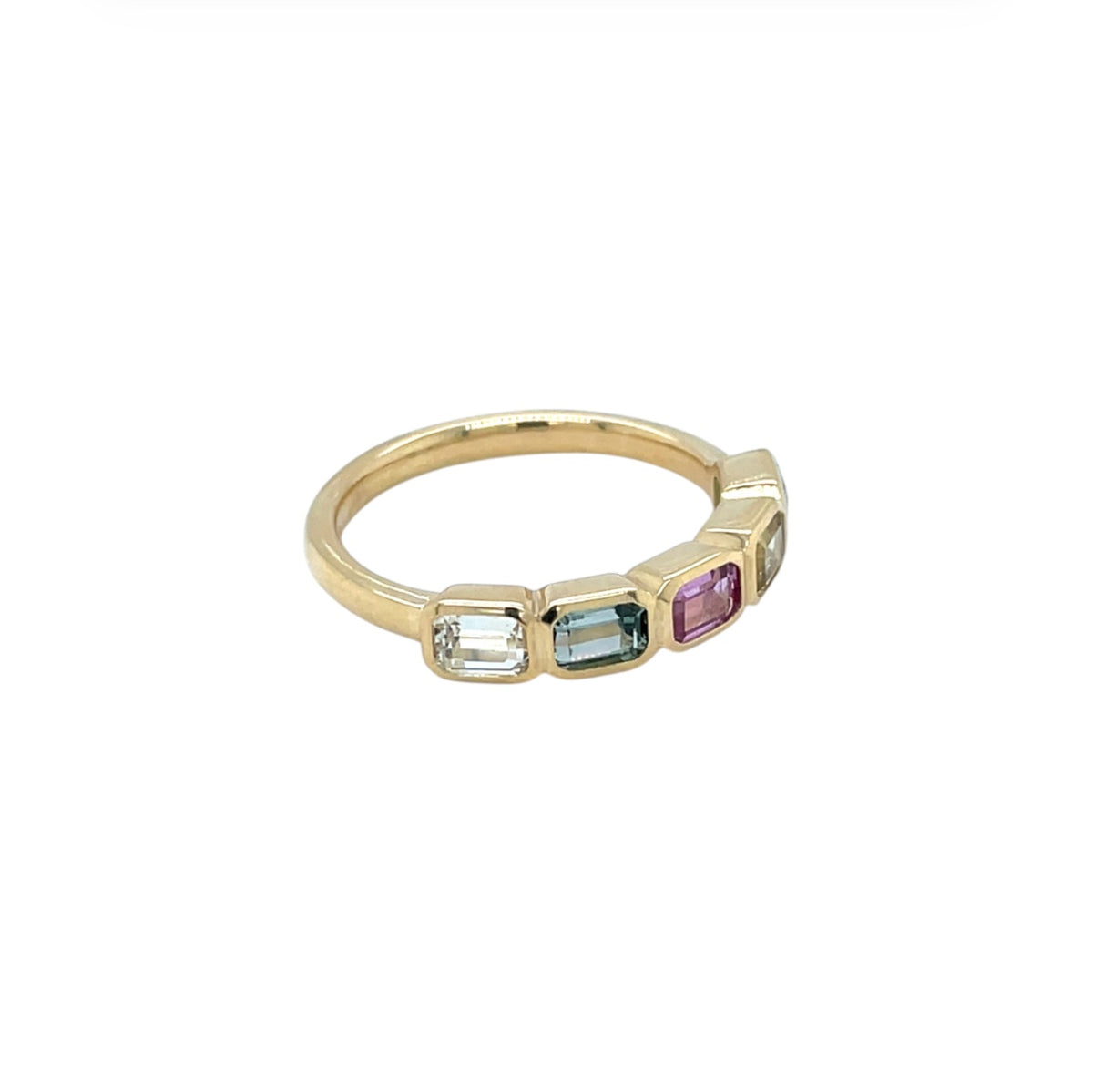 18ct Yellow Gold Five Stone Multicoloured Sapphire Ring (M)