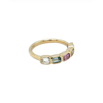 18ct Yellow Gold Five Stone Multicoloured Sapphire Ring (M)
