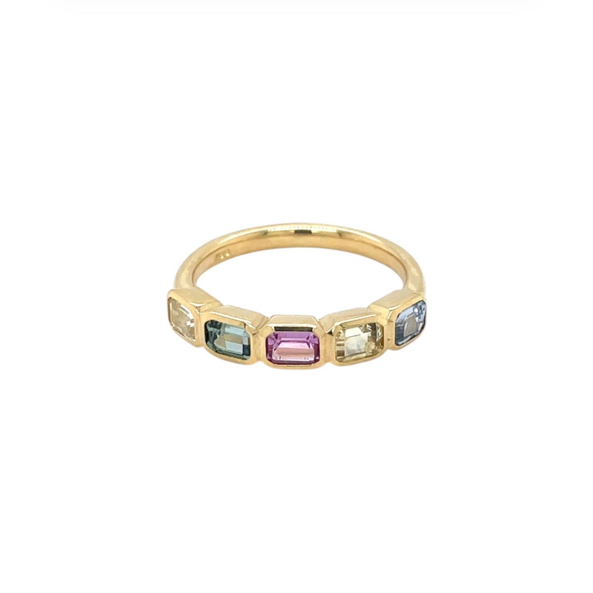 18ct Yellow Gold Five Stone Multicoloured Sapphire Ring (M)