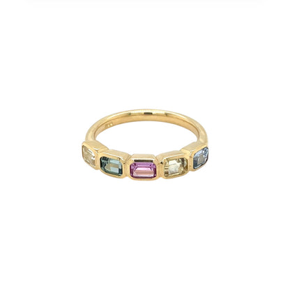 18ct Yellow Gold Five Stone Multicoloured Sapphire Ring (M)