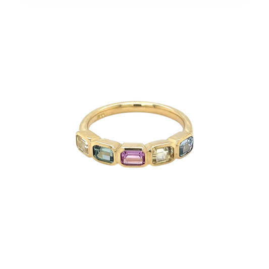 18ct Yellow Gold Five Stone Multicoloured Sapphire Ring (M)