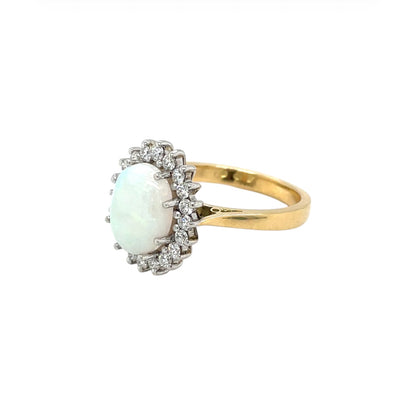 18ct White & Yellow Gold Opal & Diamond Cluster Ring (M)