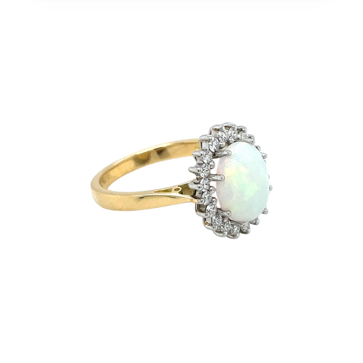 18ct White & Yellow Gold Opal & Diamond Cluster Ring (M)