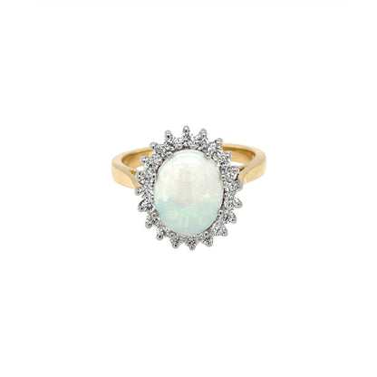 18ct White & Yellow Gold Opal & Diamond Cluster Ring (M)