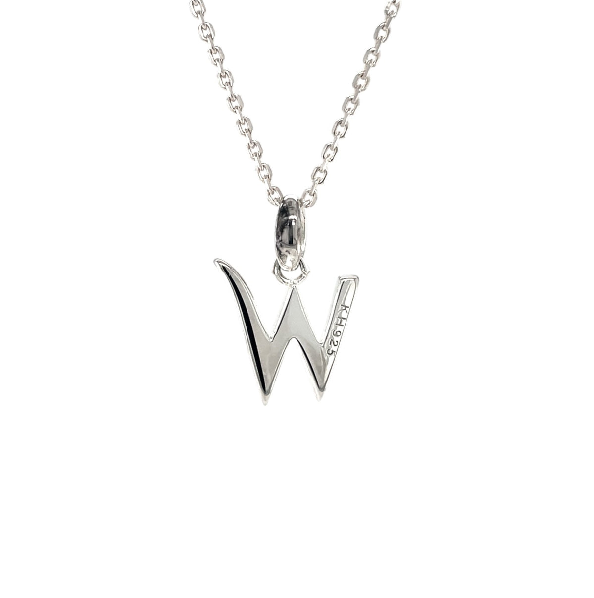 Silver 'W' Letter Pendant & Chain (16-18")