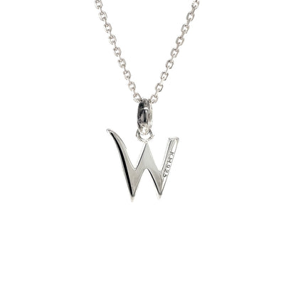 Silver 'W' Letter Pendant & Chain (16-18")