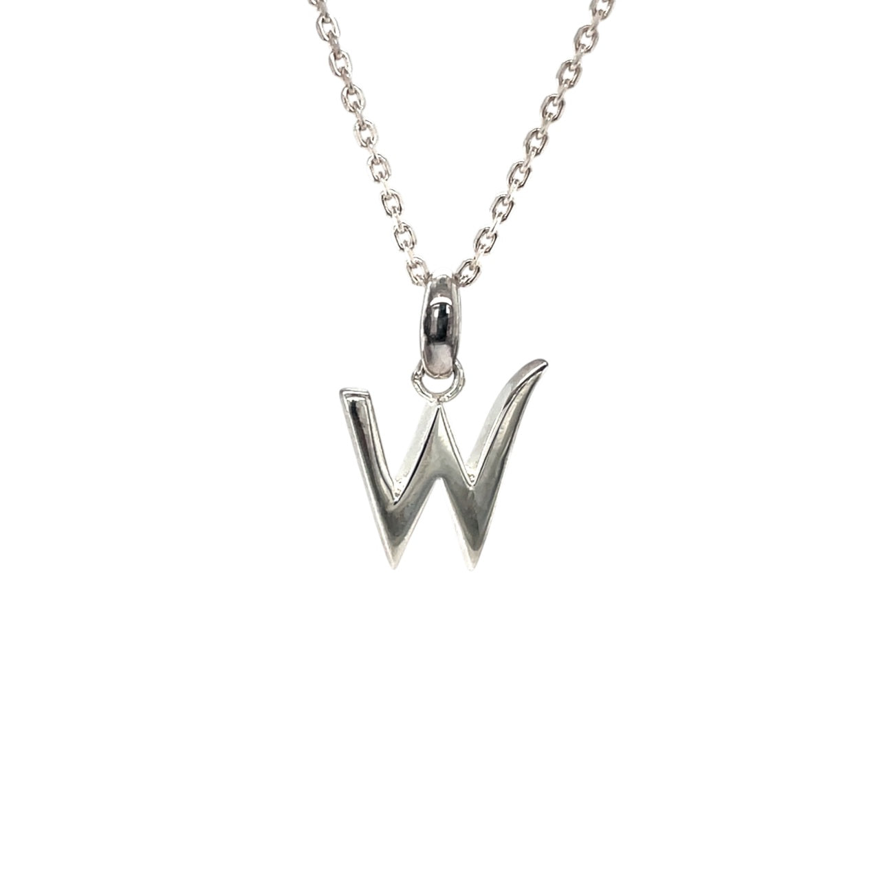 Silver 'W' Letter Pendant & Chain (16-18")