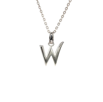 Silver 'W' Letter Pendant & Chain (16-18")