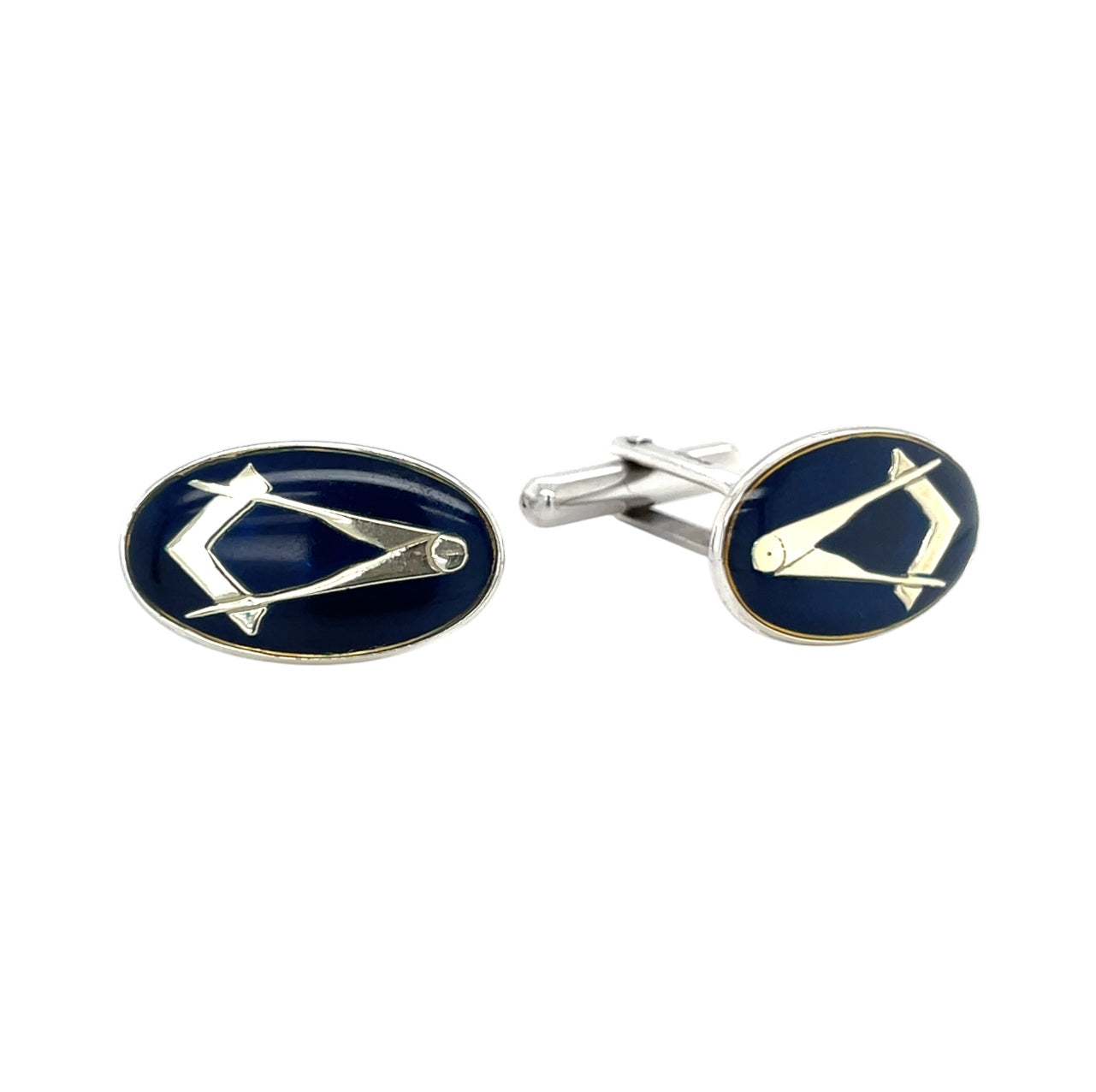 Silver & Blue Enamel Masonic Oval Bullet Back Cufflinks