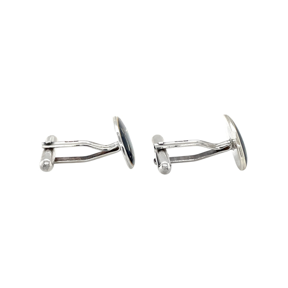 Silver & Blue Enamel Masonic Oval Bullet Back Cufflinks