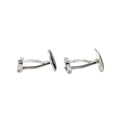 Silver & Blue Enamel Masonic Oval Bullet Back Cufflinks