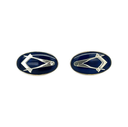 Silver & Blue Enamel Masonic Oval Bullet Back Cufflinks