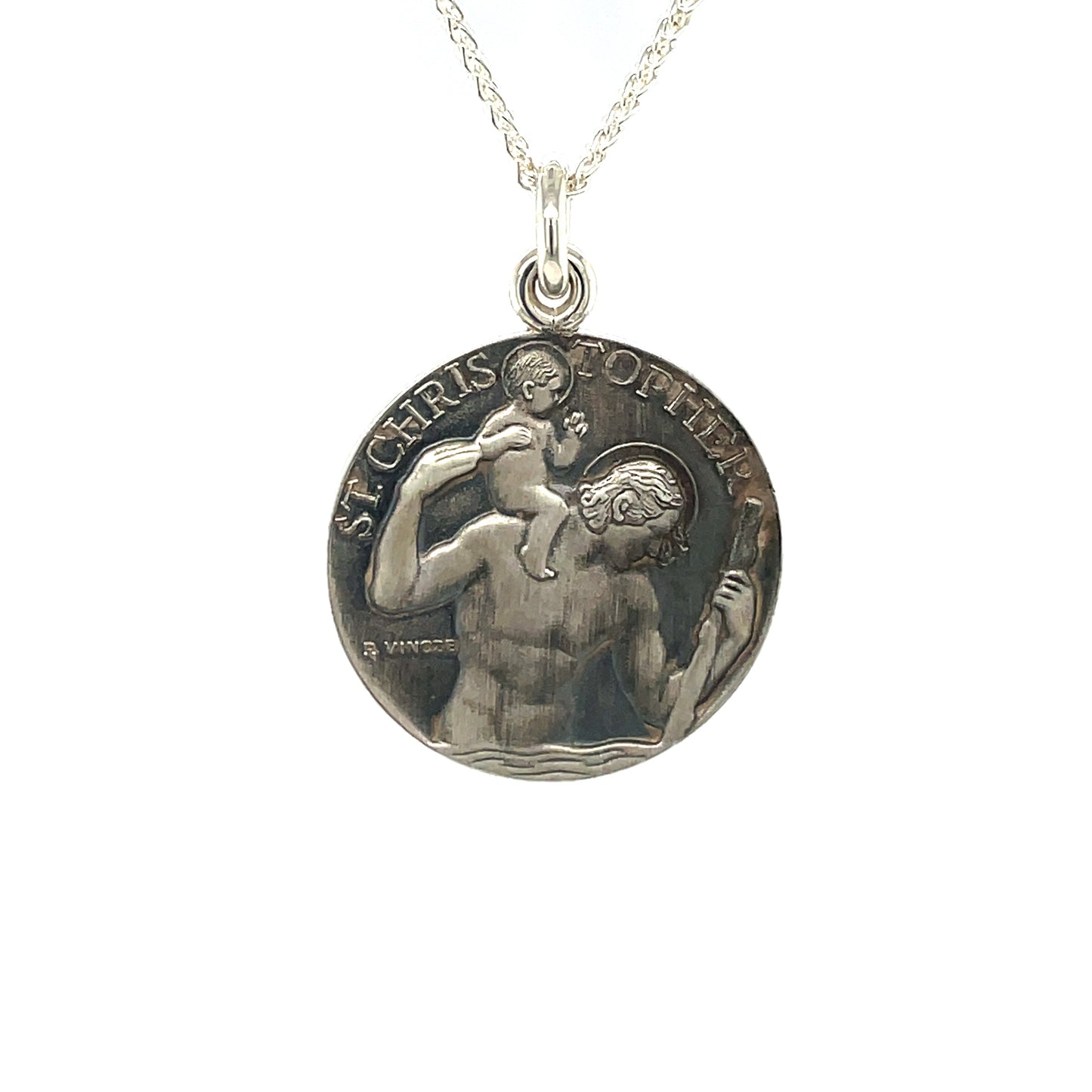 Silver St Christopher Circle Pendant (22mm) & Chain
