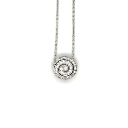 18ct White Gold Diamond 'Swirl' Cluster Pendant & Chain