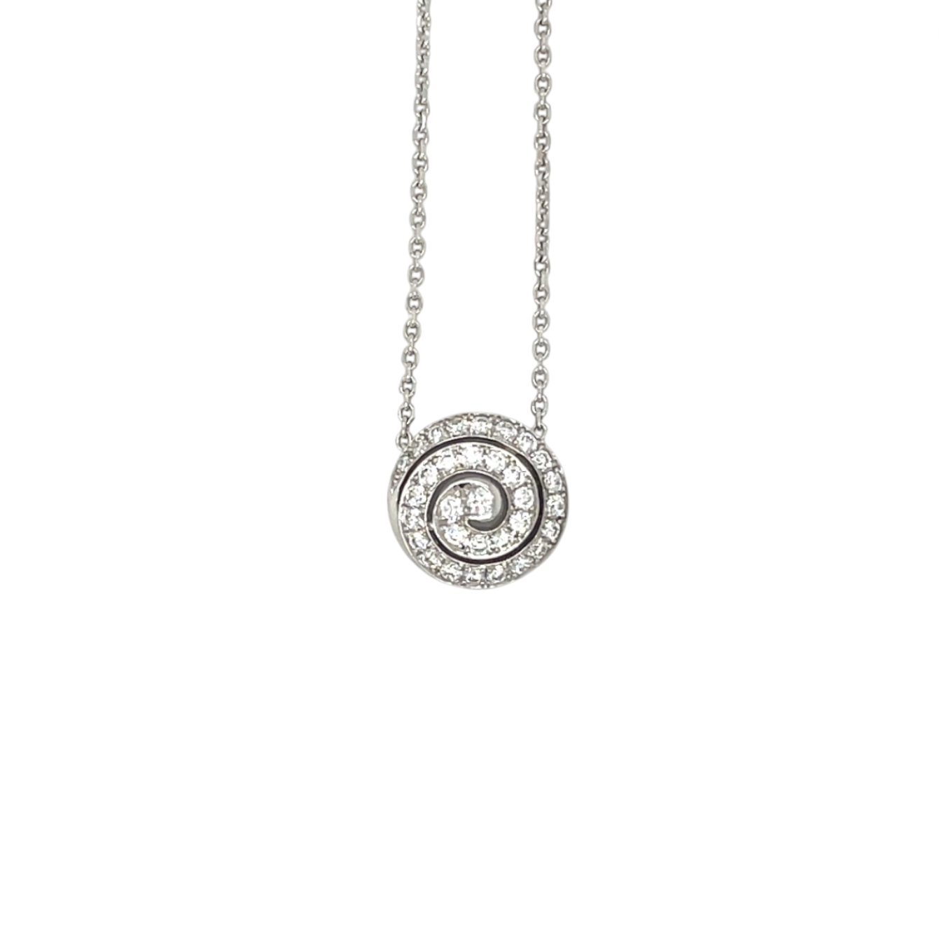 18ct White Gold Diamond 'Swirl' Cluster Pendant & Chain (16-18")