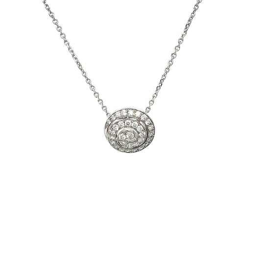 18ct White Gold Diamond 'Swirl' Cluster Pendant & Chain (16-18")