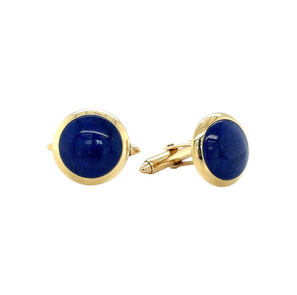 9ct Yellow Gold Lapis Round T-Bar Cufflinks