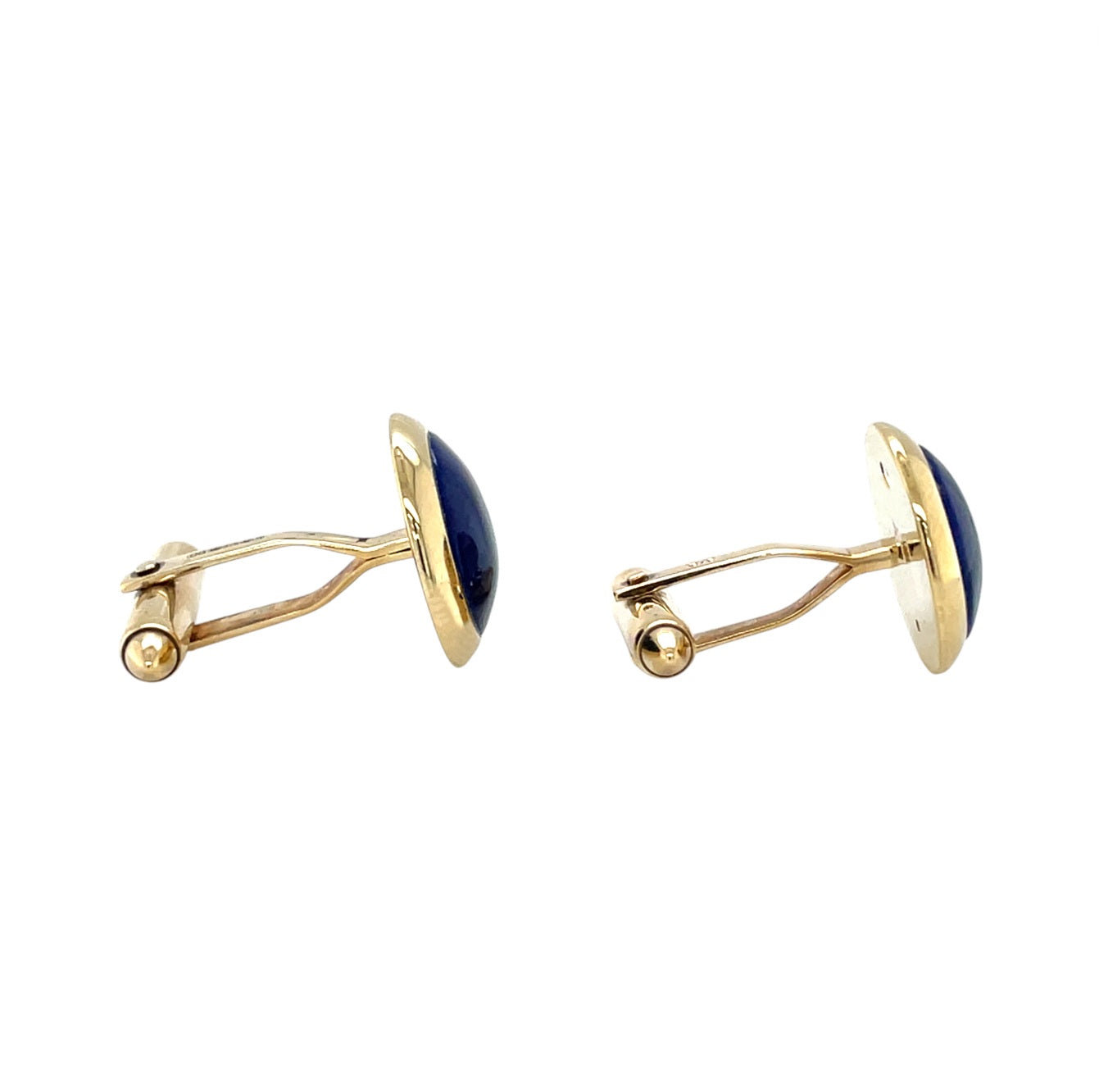 9ct Yellow Gold Lapis Round T-Bar Cufflinks
