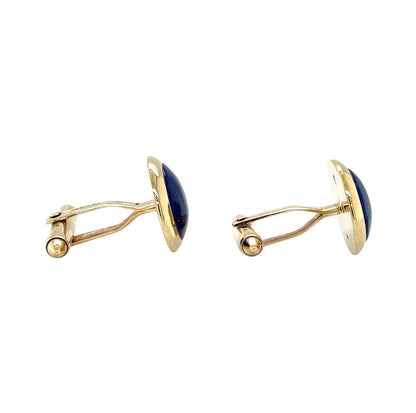 9ct Yellow Gold Lapis Round T-Bar Cufflinks